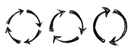 Set of hand drawn recycle arrow icon Recycling resources symbol Reuse of materials, zero waste, green environment, saving the planetのイラスト素材