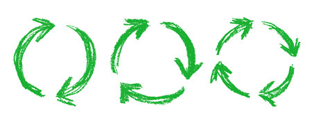 Set of hand drawn recycle arrow icon Recycling resources symbol Reuse of materials, zero waste, green environment, saving the planetのイラスト素材