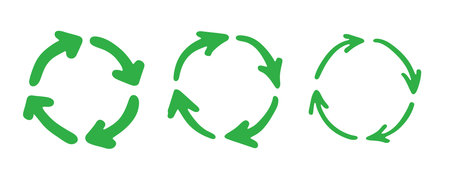 Set of hand drawn recycle arrow icon Recycling resources symbol Reuse of materials, zero waste, green environment, saving the planetのイラスト素材