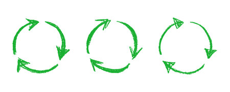 Set of hand drawn recycle arrow icon Recycling resources symbol Reuse of materials, zero waste,...