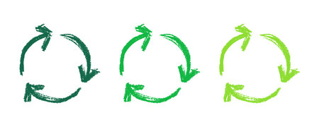 Hand drawn recycle arrow icon Recycling resources symbol Reuse of materials, zero waste, green environment, saving the planetのイラスト素材
