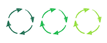 Hand drawn recycle arrow icon Recycling resources symbol Reuse of materials, zero waste, green environment, saving the planetのイラスト素材