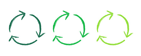 Hand drawn recycle arrow icon Recycling resources symbol Reuse of materials, zero waste, green environment, saving the planetのイラスト素材