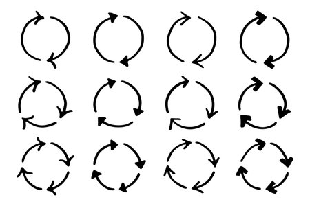 Set of hand drawn recycle arrow icon Recycling resources symbol Reuse of materials, zero waste,...