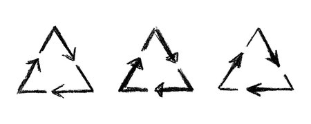 Set of hand drawn recycle arrow icon Recycling resources symbol Reuse of materials, zero waste,...