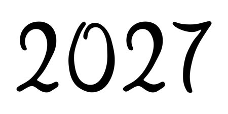 Hand drawn happy New Year doodle 2027 numbers Single element for calendar, card, banner, flyer, web,...