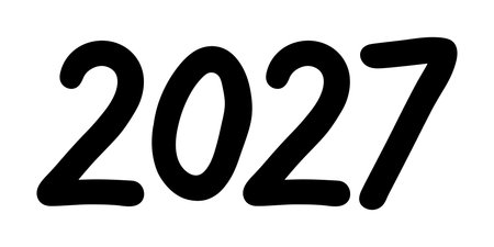 Hand drawn happy New Year doodle 2027 numbers Single element for calendar, card, banner, flyer, web,...