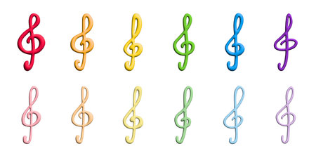 Set of 3d treble clef. Hand drawn musical symbol. Single element for print, web, design, decor, logoの写真素材