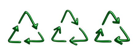 Set of 3d recycle arrow icon Recycling resources symbol Reuse of materials, zero waste, green...