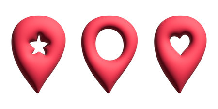 Set of 3d map pin Map marker pointer sign GPS and mapping tools Location pin symbol Pinpoint clipart Single element for web, designの写真素材