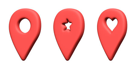 Set of 3d map pin Map marker pointer sign GPS and mapping tools Location pin symbol Pinpoint clipart Single element for web, designの写真素材