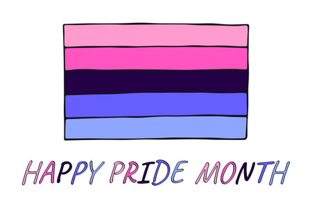 Colorful Omnisexual pride flag Happy pride day LGBTQ community Pride Month Vector hand drawn doodle for posters, stickers, logo, cardsのイラスト素材
