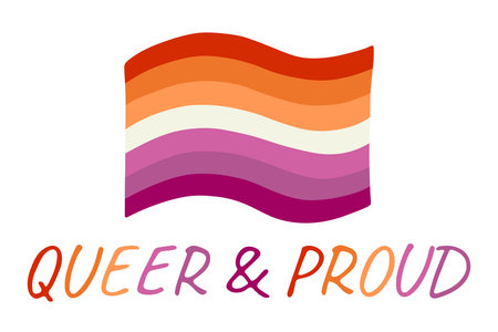 Colorful Lesbian pride flag Happy pride day LGBTQ community Pride Month Vector hand drawn doodle for posters, stickers, logo, cardsのイラスト素材
