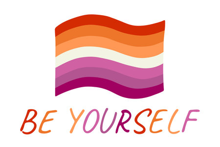 Colorful Lesbian pride flag Happy pride day LGBTQ community Pride Month Vector hand drawn doodle for posters, stickers, logo, cardsのイラスト素材