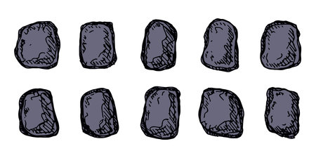 Hand drawn rocks and stones Rock fragments, boulders, building material Coastal pebbles, gravel, minerals, cobblestones, geological formations For game environment, landscape illustration, designのイラスト素材