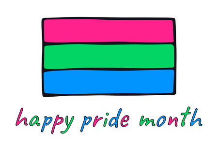 Colorful Polysexual pride flag Happy pride day LGBTQ community Pride Month Vector hand drawn doodle for posters, stickers, logo, cardsのイラスト素材