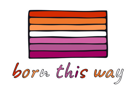 Colorful Lesbian pride flag Happy pride day LGBTQ community Pride Month Vector hand drawn doodle for posters, stickers, logo, cardsのイラスト素材