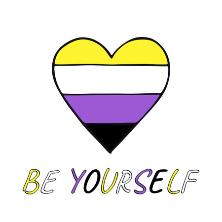 Colorful heart shape Non-binary pride flag Happy pride day LGBTQIA community Pride Month Vector hand drawn doodle for posters, stickers, logo, cardsのイラスト素材
