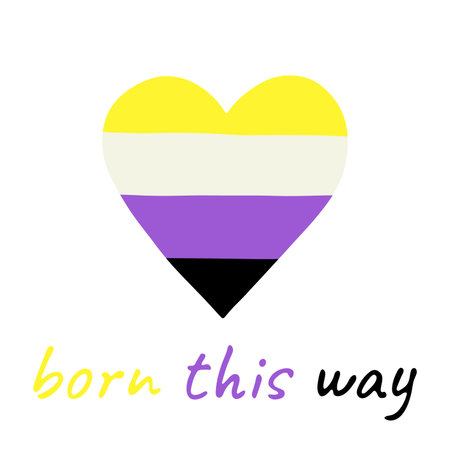 Colorful heart shape Non-binary pride flag Happy pride day LGBTQIA community Pride Month Vector hand drawn doodle for posters, stickers, logo, cardsのイラスト素材
