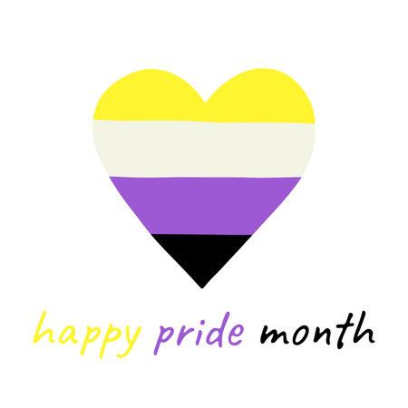Colorful heart shape Non-binary pride flag Happy pride day LGBTQIA community Pride Month Vector hand drawn doodle for posters, stickers, logo, cardsのイラスト素材