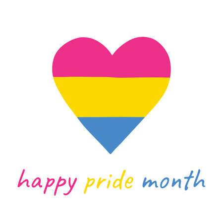 Colorful heart shape Pansexual pride flag Happy pride day LGBTQIA community Pride Month Vector hand drawn doodle for posters, stickers, logo, cardsのイラスト素材