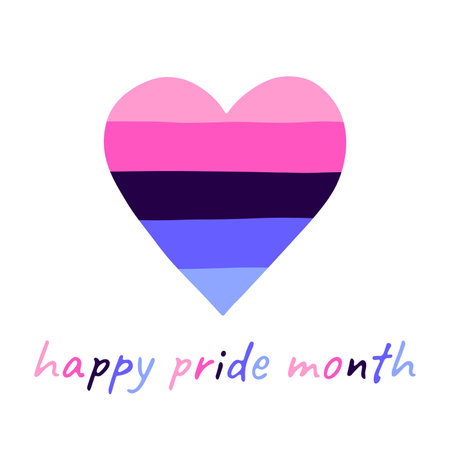 Colorful heart shape Omnisexual pride flag Happy pride day LGBTQIA community Pride Month Vector hand drawn doodle for posters, stickers, logo, cardsのイラスト素材