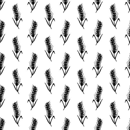 Seamless pattern with hand drawn cereal wheat oat rye barley rice ears spikelet Organic healthy food For decorative print, fabric, package, backgroundのイラスト素材