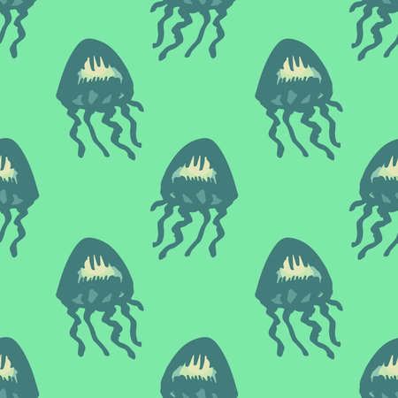Seamless pattern with hand drawn jellyfish Sea animal Cute marine underwater creature Medusa For...