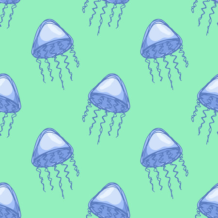 Seamless pattern with hand drawn jellyfish Sea animal Cute marine underwater creature Medusa For...