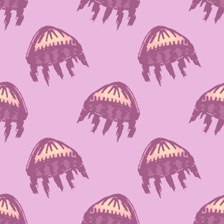 Seamless pattern with hand drawn jellyfish Sea animal Cute marine underwater creature Medusa For...