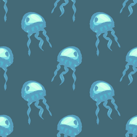 Seamless pattern with hand drawn jellyfish Sea animal Cute marine underwater creature Medusa For...