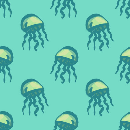 Seamless pattern with hand drawn jellyfish Sea animal Cute marine underwater creature Medusa For...