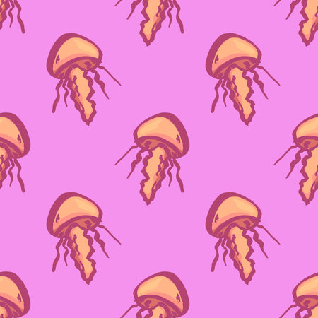 Seamless pattern with hand drawn jellyfish Sea animal Cute marine underwater creature Medusa For...