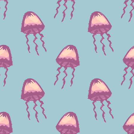 Seamless pattern with hand drawn jellyfish Sea animal Cute marine underwater creature Medusa For...