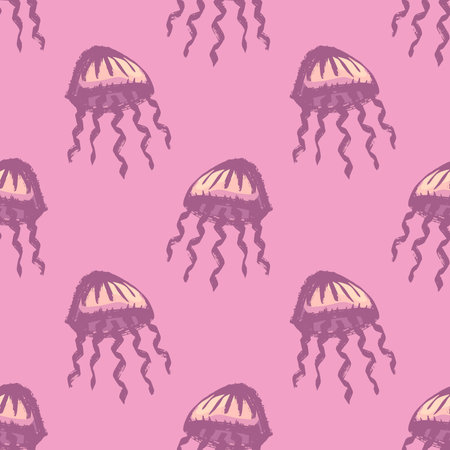 Seamless pattern with hand drawn jellyfish Sea animal Cute marine underwater creature Medusa For...