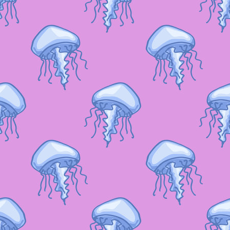 Seamless pattern with hand drawn jellyfish Sea animal Cute marine underwater creature Medusa For...