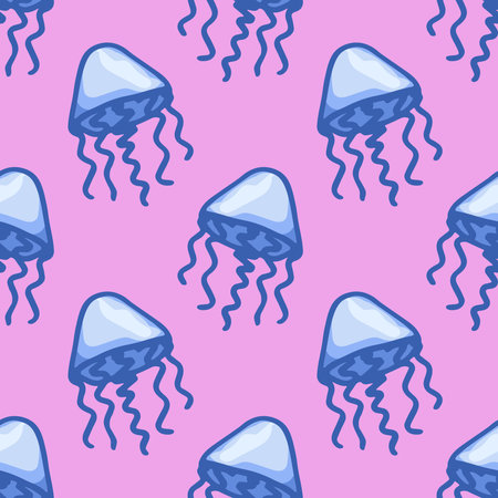 Seamless pattern with hand drawn jellyfish Sea animal Cute marine underwater creature Medusa For...