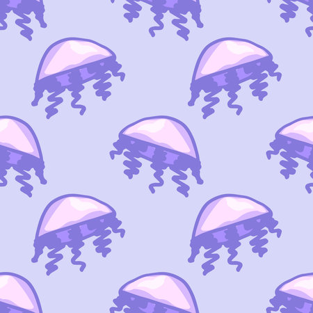 Seamless pattern with hand drawn jellyfish Sea animal Cute marine underwater creature Medusa For...