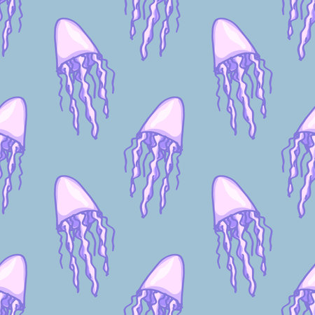 Seamless pattern with hand drawn jellyfish Sea animal Cute marine underwater creature Medusa For...