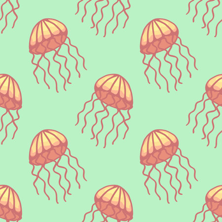Seamless pattern with hand drawn jellyfish Sea animal Cute marine underwater creature Medusa For...