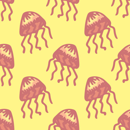 Seamless pattern with hand drawn jellyfish Sea animal Cute marine underwater creature Medusa For...