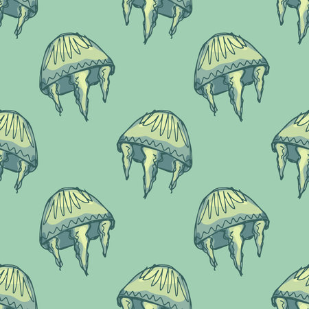 Seamless pattern with hand drawn jellyfish Sea animal Cute marine underwater creature Medusa For...