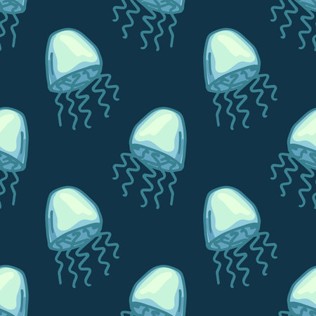 Seamless pattern with hand drawn jellyfish Sea animal Cute marine underwater creature Medusa For...