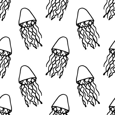 Seamless pattern with hand drawn jellyfish Sea animal Cute marine underwater creature Medusa For...