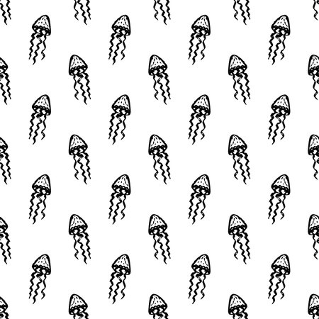 Seamless pattern with hand drawn jellyfish Sea animal Cute marine underwater creature Medusa For...