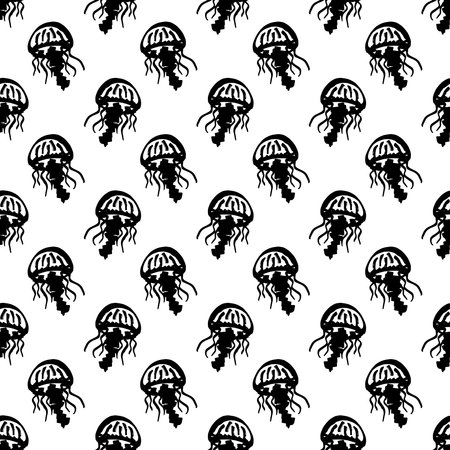 Seamless pattern with hand drawn jellyfish Sea animal Cute marine underwater creature Medusa For...
