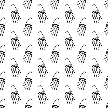 Seamless pattern with hand drawn jellyfish Sea animal Cute marine underwater creature Medusa For...