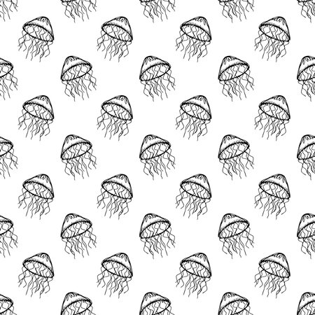 Seamless pattern with hand drawn jellyfish Sea animal Cute marine underwater creature Medusa For...