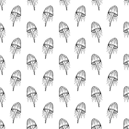 Seamless pattern with hand drawn jellyfish Sea animal Cute marine underwater creature Medusa For...
