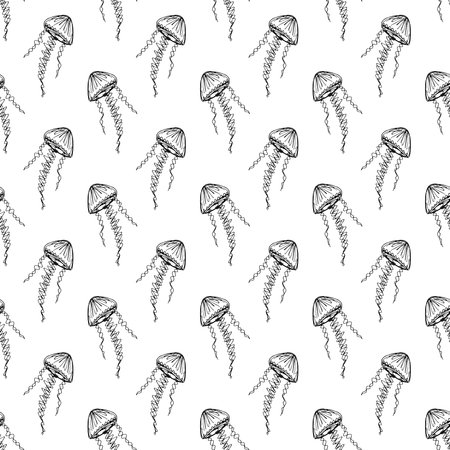Seamless pattern with hand drawn jellyfish Sea animal Cute marine underwater creature Medusa For...